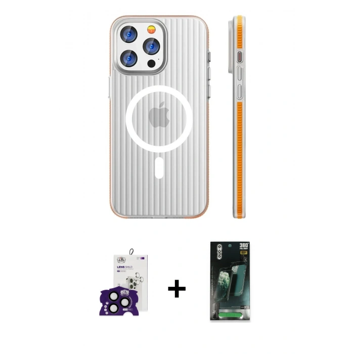 MARSİLYAN™- iPhone 16 Pro Max Kılıf Pusula Minimal Koleksiyonu - Siyah 360 Mat Full Body Arka Koruyucu + Bilvis Titan Kamera Lens - SH