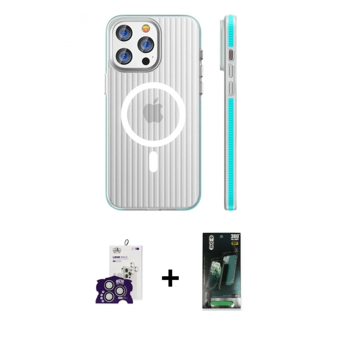 MARSİLYAN™- iPhone 16 Pro Max Kılıf Pusula Minimal Koleksiyonu - Siyah 360 Mat Full Body Arka Koruyucu + Bilvis Titan Kamera Lens - GS