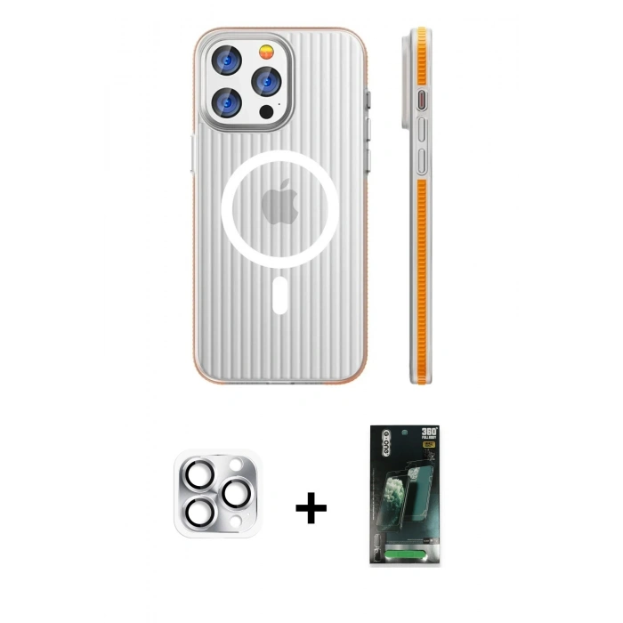 MARSİLYAN™- iPhone 16 Pro Max Kılıf Pusula Minimal Koleksiyonu - Siyah 360 Mat Full Body Arka Koruyucu + Pers Alüminyum Kamera Lens - GS