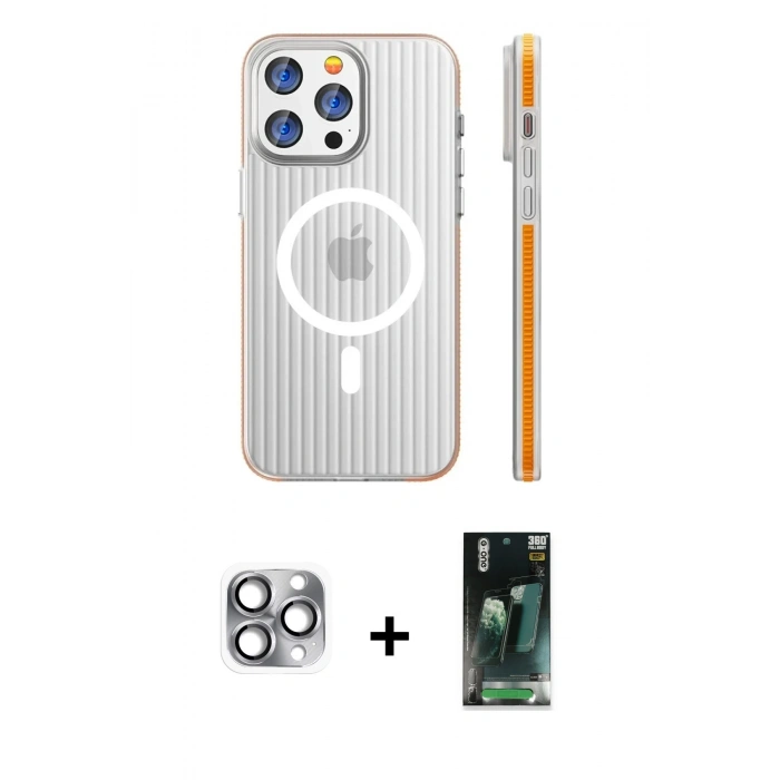 MARSİLYAN™- iPhone 16 Pro Max Kılıf Pusula Minimal Koleksiyonu - Siyah 360 Mat Full Body Arka Koruyucu + Pers Alüminyum Kamera Lens - GI