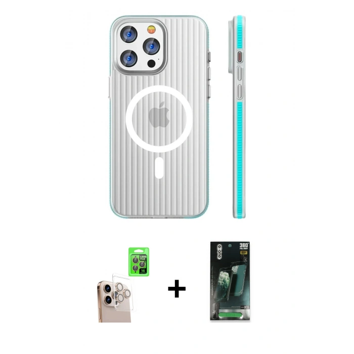 MARSİLYAN™- iPhone 16 Pro Max Kılıf Pusula Minimal Koleksiyonu - Siyah 360 Mat Full Body Arka Koruyucu + Raze Metal Kamera Lens - NLGY
