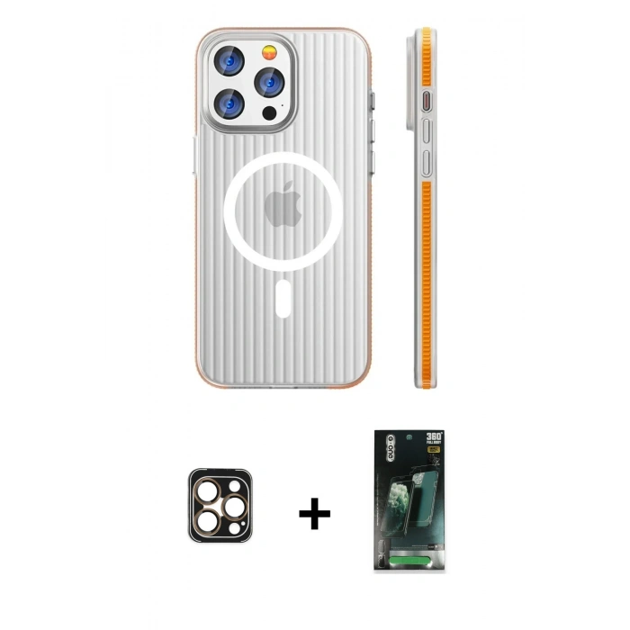 MARSİLYAN™- iPhone 16 Pro Max Kılıf Pusula Minimal Koleksiyonu - Siyah 360 Mat Full Body Arka Koruyucu + PVD Metal Kamera Lens - GD