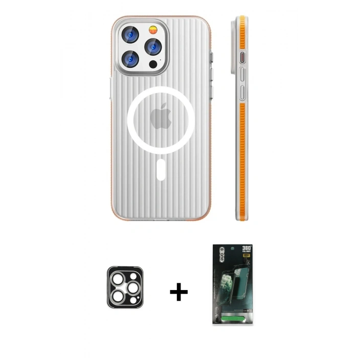 MARSİLYAN™- iPhone 16 Pro Max Kılıf Pusula Minimal Koleksiyonu - Siyah 360 Mat Full Body Arka Koruyucu + PVD Metal Kamera Lens - GS