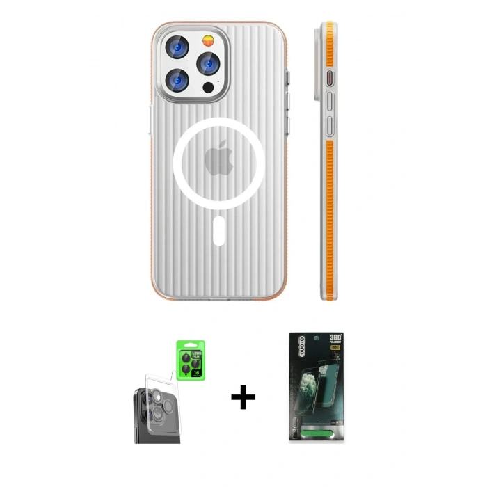 MARSİLYAN™- iPhone 16 Pro Max Kılıf Pusula Minimal Koleksiyonu - Siyah 360 Mat Full Body Arka Koruyucu + Raze Metal Kamera Lens - SH
