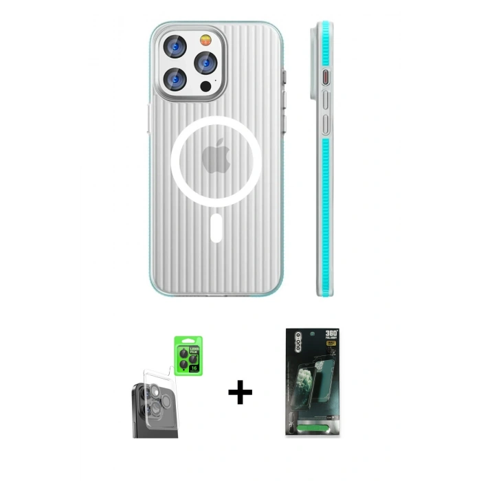 MARSİLYAN™- iPhone 16 Pro Max Kılıf Pusula Minimal Koleksiyonu - Siyah 360 Mat Full Body Arka Koruyucu + Raze Metal Kamera Lens - SH