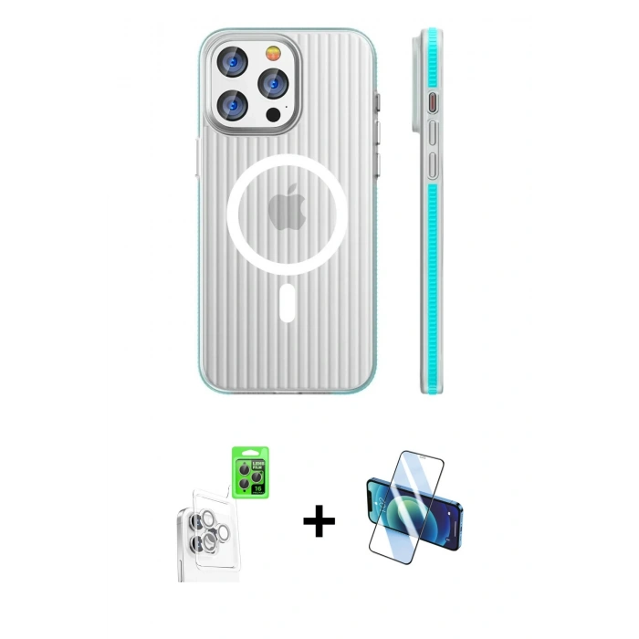 MARSİLYAN™- iPhone 16 Pro Max Kılıf Pusula Minimal Koleksiyonu - Siyah 3D Antistatik Cam Ekran Koruyucu + Raze Metal Kamera Lens - BZ
