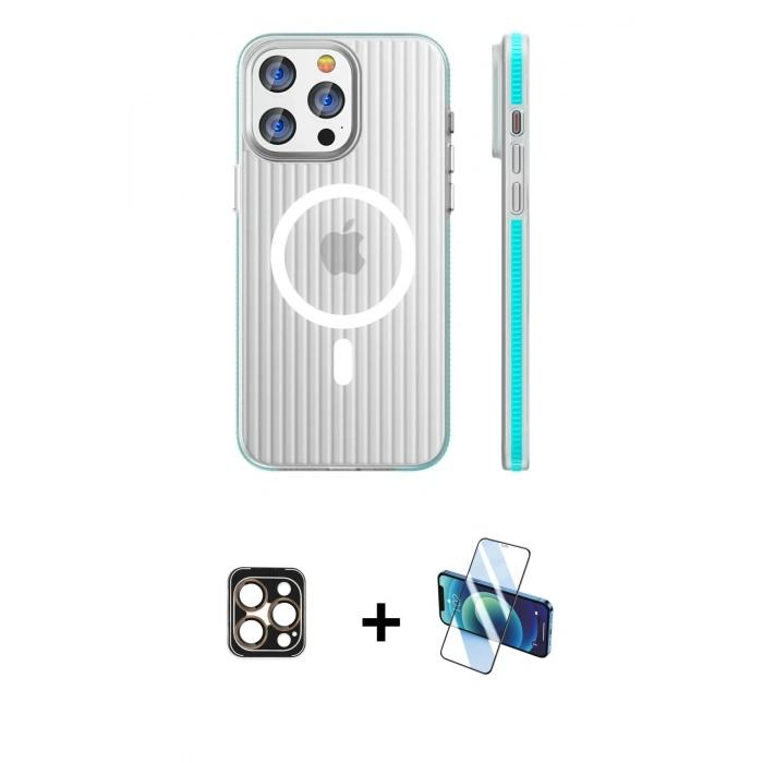 MARSİLYAN™- iPhone 16 Pro Max Kılıf Pusula Minimal Koleksiyonu - Siyah 3D Antistatik Cam Ekran Koruyucu + PVD Metal Kamera Lens - GD