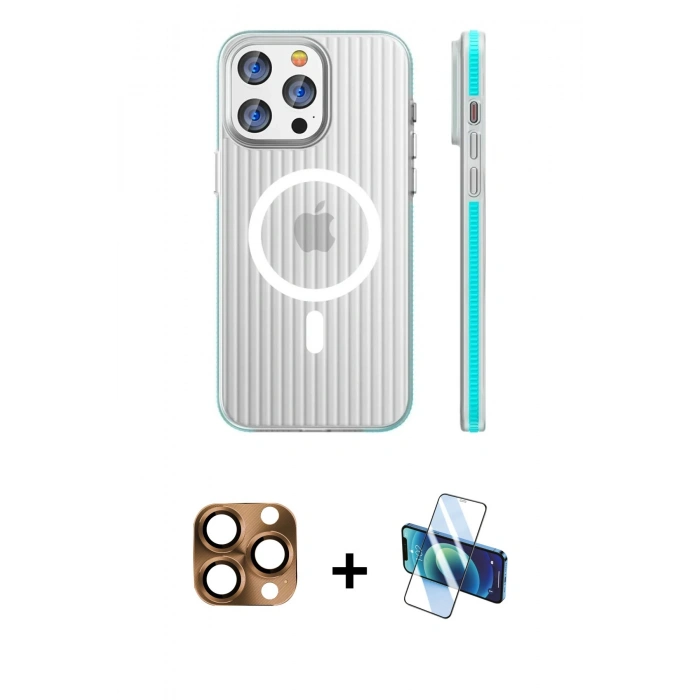 MARSİLYAN™- iPhone 16 Pro Max Kılıf Pusula Minimal Koleksiyonu - Siyah 3D Antistatik Cam Ekran Koruyucu + Pers Alüminyum Kamera Lens - CLTM
