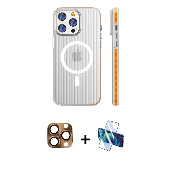 MARSİLYAN™- iPhone 16 Pro Max Kılıf Pusula Minimal Koleksiyonu - Siyah 3D Antistatik Cam Ekran Koruyucu + Pers Alüminyum Kamera Lens - CLTM