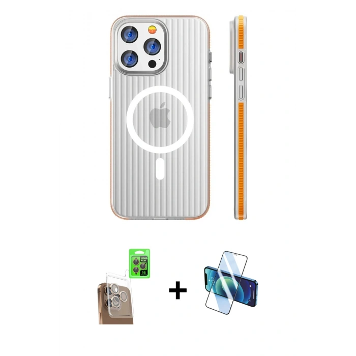 MARSİLYAN™- iPhone 16 Pro Max Kılıf Pusula Minimal Koleksiyonu - Siyah 3D Antistatik Cam Ekran Koruyucu + Raze Metal Kamera Lens - CLTM