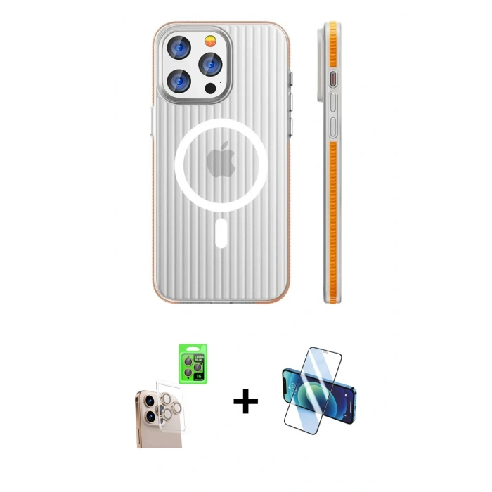MARSİLYAN™- iPhone 16 Pro Max Kılıf Pusula Minimal Koleksiyonu - Siyah 3D Antistatik Cam Ekran Koruyucu + Raze Metal Kamera Lens - NLGY