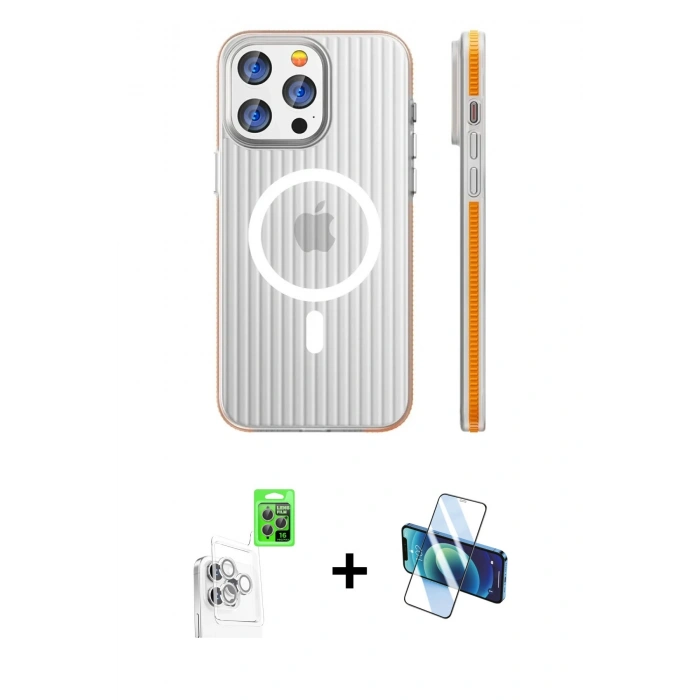 MARSİLYAN™- iPhone 16 Pro Max Kılıf Pusula Minimal Koleksiyonu - Siyah 3D Antistatik Cam Ekran Koruyucu + Raze Metal Kamera Lens - BZ