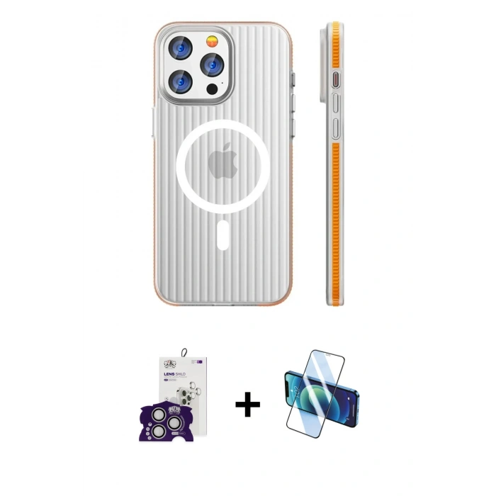 MARSİLYAN™- iPhone 16 Pro Max Kılıf Pusula Minimal Koleksiyonu - Siyah 3D Antistatik Cam Ekran Koruyucu + Bilvis Titan Kamera Lens - GS
