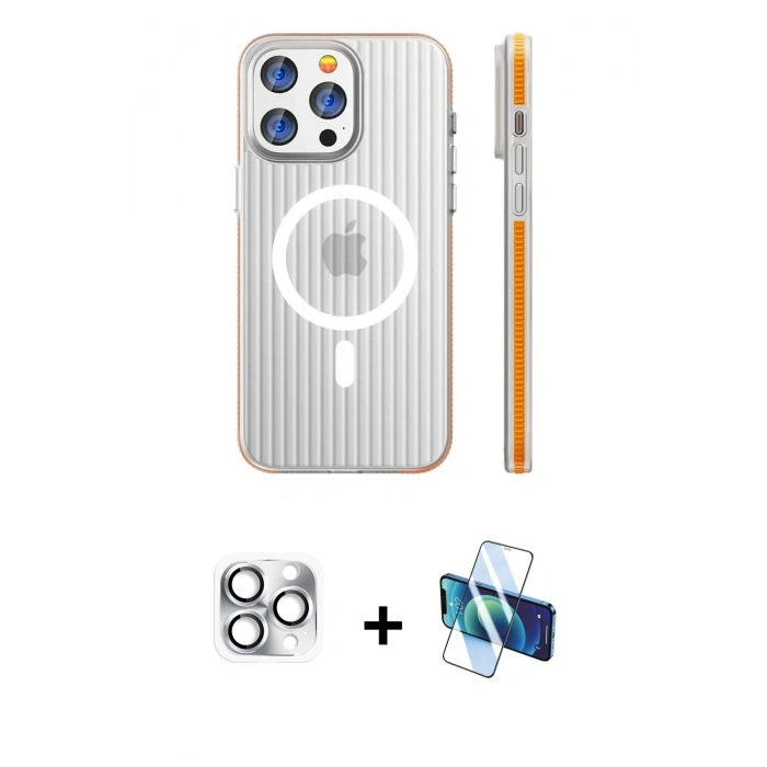 MARSİLYAN™- iPhone 16 Pro Max Kılıf Pusula Minimal Koleksiyonu - Siyah 3D Antistatik Cam Ekran Koruyucu + Pers Alüminyum Kamera Lens - GS