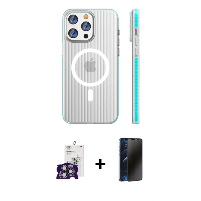 MARSİLYAN™- iPhone 16 Pro Max Kılıf Pusula Minimal Koleksiyonu - Siyah 3D Antistatik Hayalet Cam Ekran Koruyucu + Bilvis Titan Kamera Lens - GS