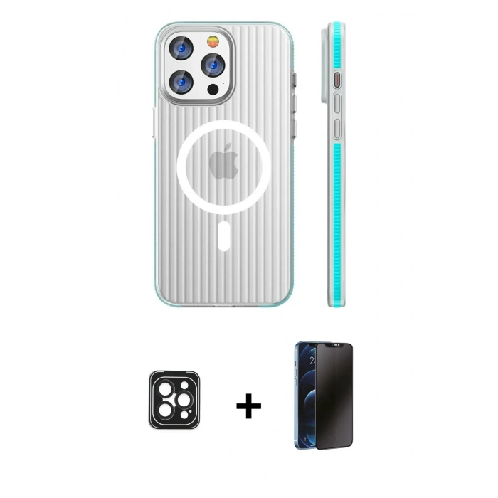 MARSİLYAN™- iPhone 16 Pro Max Kılıf Pusula Minimal Koleksiyonu - Siyah 3D Antistatik Hayalet Cam Ekran Koruyucu + PVD Metal Kamera Lens - SH