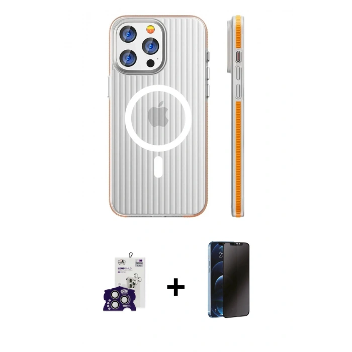 MARSİLYAN™- iPhone 16 Pro Max Kılıf Pusula Minimal Koleksiyonu - Siyah 3D Antistatik Hayalet Cam Ekran Koruyucu + Bilvis Titan Kamera Lens - TMGI