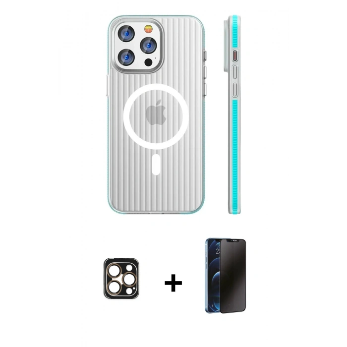 MARSİLYAN™- iPhone 16 Pro Max Kılıf Pusula Minimal Koleksiyonu - Siyah 3D Antistatik Hayalet Cam Ekran Koruyucu + PVD Metal Kamera Lens - GD