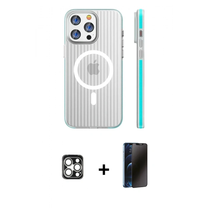 MARSİLYAN™- iPhone 16 Pro Max Kılıf Pusula Minimal Koleksiyonu - Siyah 3D Antistatik Hayalet Cam Ekran Koruyucu + PVD Metal Kamera Lens - GS