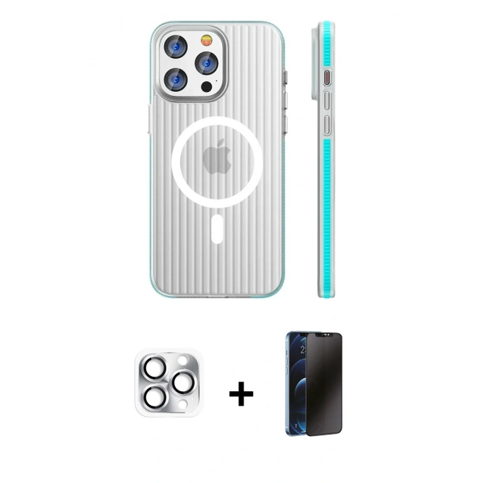 MARSİLYAN™- iPhone 16 Pro Max Kılıf Pusula Minimal Koleksiyonu - Siyah 3D Antistatik Hayalet Cam Ekran Koruyucu + Pers Alüminyum Kamera Lens - GS