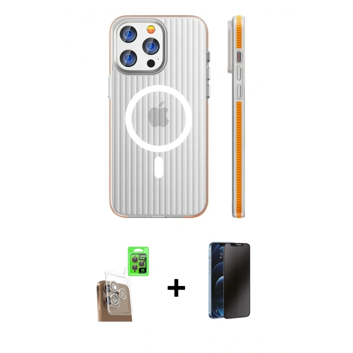MARSİLYAN™- iPhone 16 Pro Max Kılıf Pusula Minimal Koleksiyonu - Siyah 3D Antistatik Hayalet Cam Ekran Koruyucu + Raze Metal Kamera Lens - CLTM