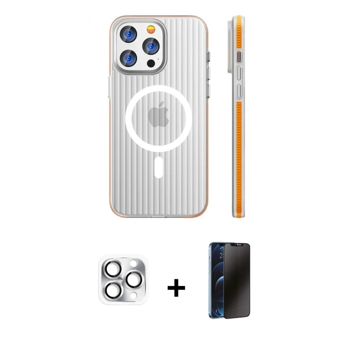 MARSİLYAN™- iPhone 16 Pro Max Kılıf Pusula Minimal Koleksiyonu - Siyah 3D Antistatik Hayalet Cam Ekran Koruyucu + Pers Alüminyum Kamera Lens - GS