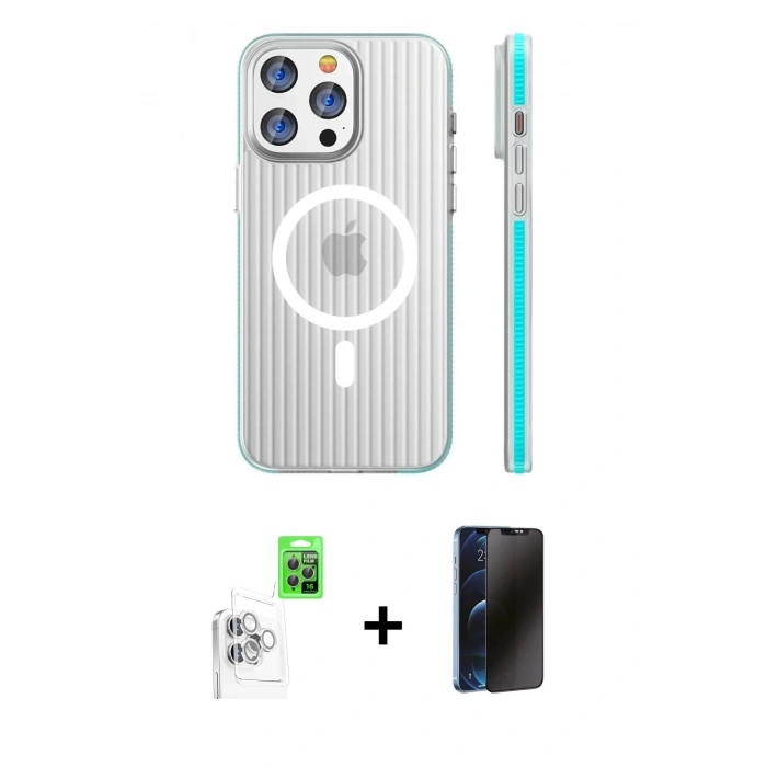 MARSİLYAN™- iPhone 16 Pro Max Kılıf Pusula Minimal Koleksiyonu - Siyah 3D Antistatik Hayalet Cam Ekran Koruyucu + Raze Metal Kamera Lens - BZ