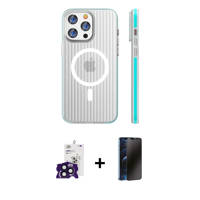 MARSİLYAN™- iPhone 16 Pro Max Kılıf Pusula Minimal Koleksiyonu - Siyah 3D Antistatik Hayalet Cam Ekran Koruyucu + Bilvis Titan Kamera Lens - SH