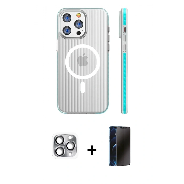 MARSİLYAN™- iPhone 16 Pro Max Kılıf Pusula Minimal Koleksiyonu - Siyah 3D Antistatik Hayalet Cam Ekran Koruyucu + Pers Alüminyum Kamera Lens - GI