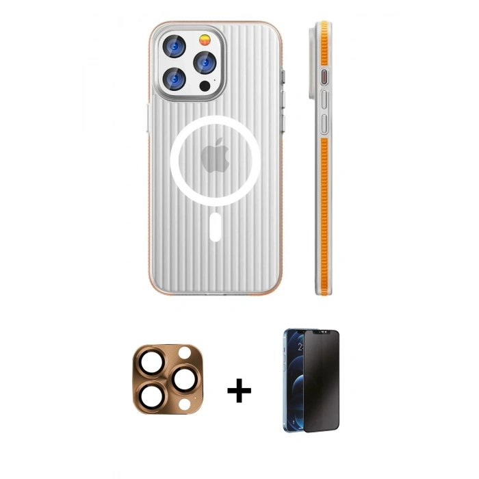 MARSİLYAN™- iPhone 16 Pro Max Kılıf Pusula Minimal Koleksiyonu - Siyah 3D Antistatik Hayalet Cam Ekran Koruyucu + Pers Alüminyum Kamera Lens - CLTM