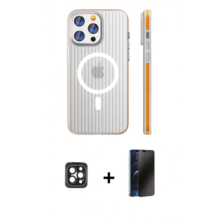 MARSİLYAN™- iPhone 16 Pro Max Kılıf Pusula Minimal Koleksiyonu - Siyah 3D Antistatik Hayalet Cam Ekran Koruyucu + PVD Metal Kamera Lens - SH