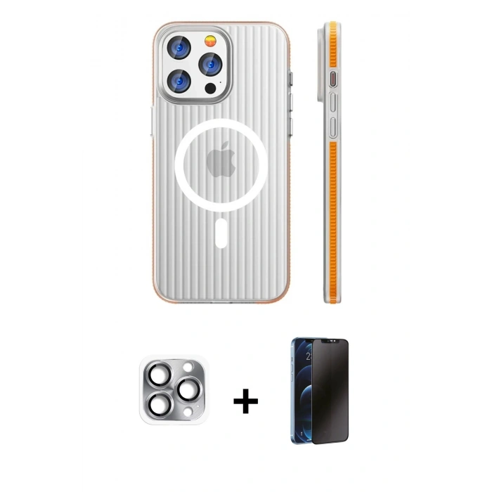MARSİLYAN™- iPhone 16 Pro Max Kılıf Pusula Minimal Koleksiyonu - Siyah 3D Antistatik Hayalet Cam Ekran Koruyucu + Pers Alüminyum Kamera Lens - GI