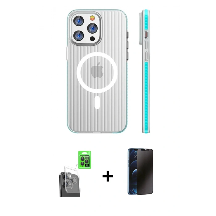 MARSİLYAN™- iPhone 16 Pro Max Kılıf Pusula Minimal Koleksiyonu - Siyah 3D Antistatik Hayalet Cam Ekran Koruyucu + Raze Metal Kamera Lens - SH