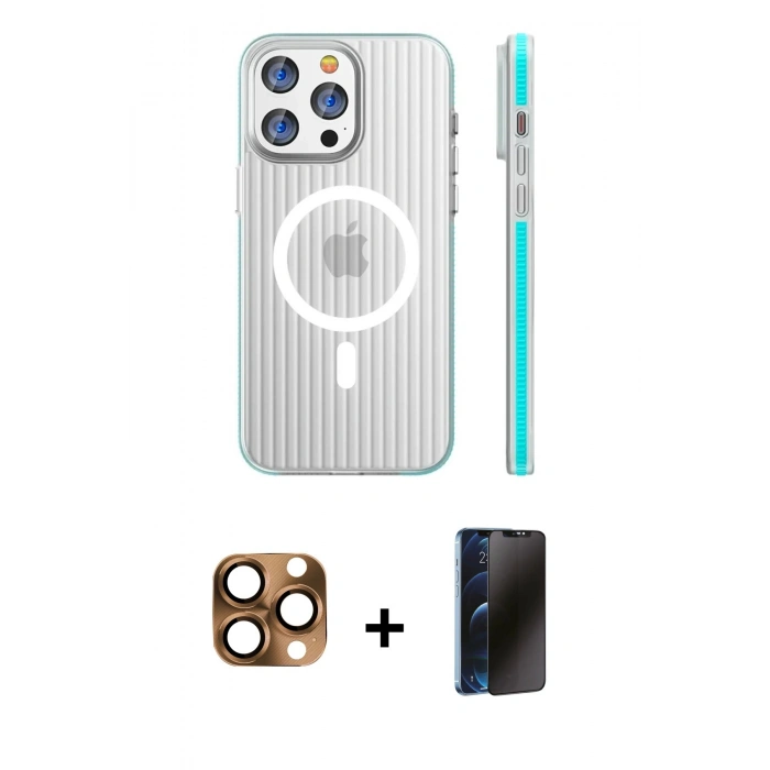 MARSİLYAN™- iPhone 16 Pro Max Kılıf Pusula Minimal Koleksiyonu - Siyah 3D Antistatik Hayalet Cam Ekran Koruyucu + Pers Alüminyum Kamera Lens - CLTM