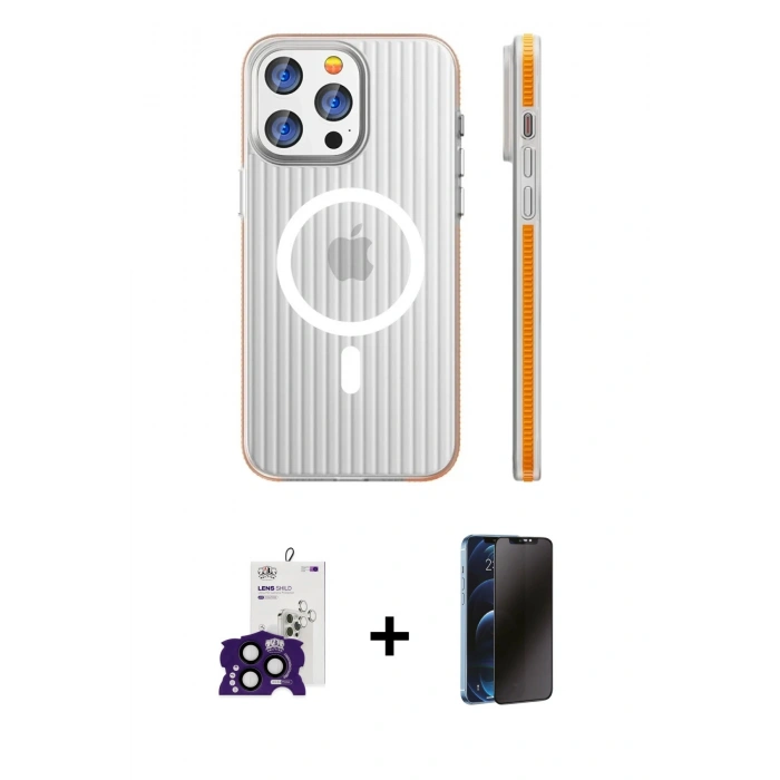 MARSİLYAN™- iPhone 16 Pro Max Kılıf Pusula Minimal Koleksiyonu - Siyah 3D Antistatik Hayalet Cam Ekran Koruyucu + Bilvis Titan Kamera Lens - SH