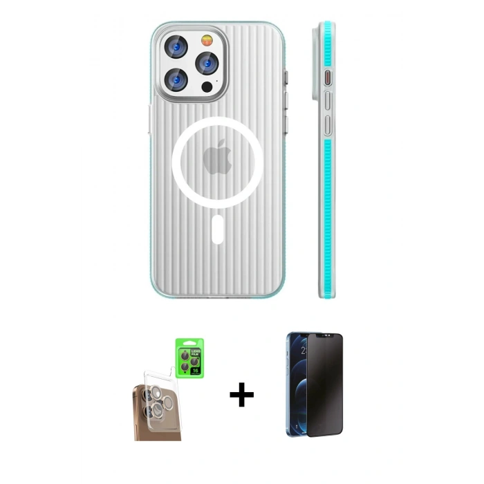 MARSİLYAN™- iPhone 16 Pro Max Kılıf Pusula Minimal Koleksiyonu - Siyah 3D Antistatik Hayalet Cam Ekran Koruyucu + Raze Metal Kamera Lens - CLTM
