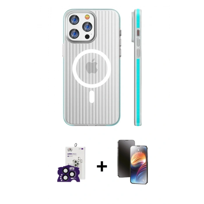 MARSİLYAN™- iPhone 16 Pro Max Kılıf Pusula Minimal Koleksiyonu - Siyah 3D Antistatik Mat Seramik Nano Ekran Koruyucu + Bilvis Titan Kamera Lens - SH
