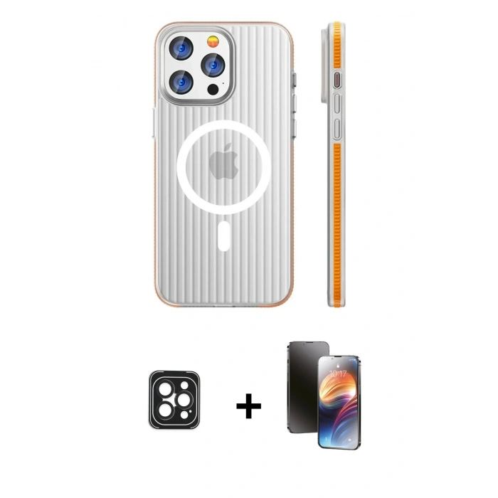 MARSİLYAN™- iPhone 16 Pro Max Kılıf Pusula Minimal Koleksiyonu - Siyah 3D Antistatik Mat Seramik Nano Ekran Koruyucu + Siyah PVD Metal Kamera Lens