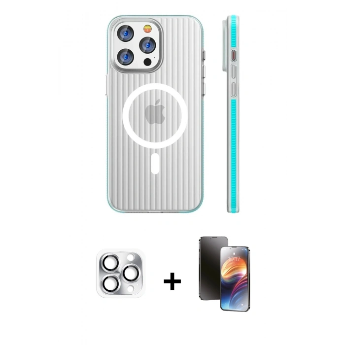 MARSİLYAN™- iPhone 16 Pro Max Kılıf Pusula Minimal Koleksiyonu - Siyah 3D Antistatik Mat Seramik Nano Ekran Koruyucu + Gümüş Pers Alüminyum Kamera Lens