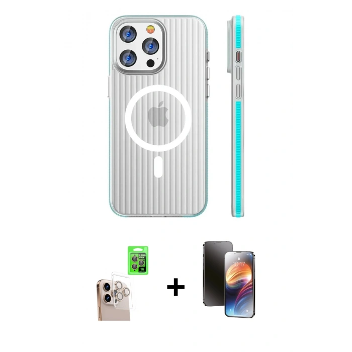 MARSİLYAN™- iPhone 16 Pro Max Kılıf Pusula Minimal Koleksiyonu - Siyah 3D Antistatik Mat Seramik Nano Ekran Koruyucu + Raze Metal Kamera Lens - NLGY