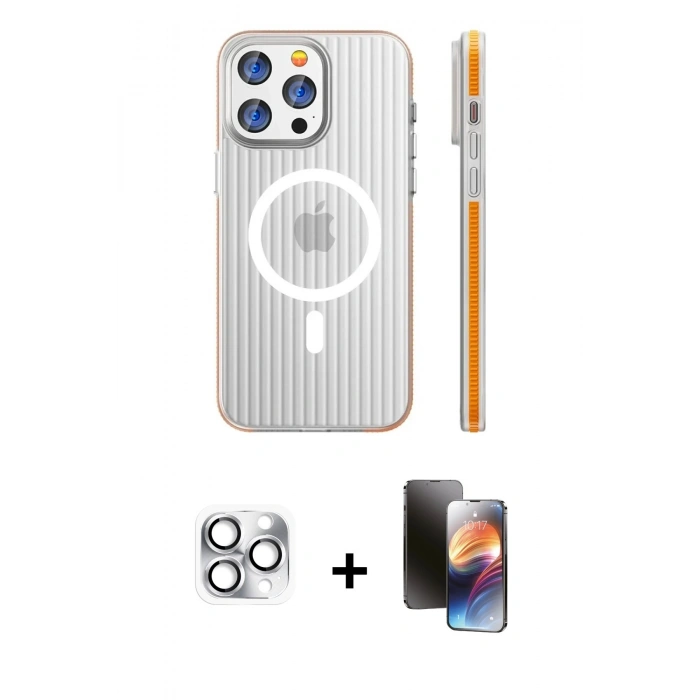 MARSİLYAN™- iPhone 16 Pro Max Kılıf Pusula Minimal Koleksiyonu - Siyah 3D Antistatik Mat Seramik Nano Ekran Koruyucu + Gümüş Pers Alüminyum Kamera Lens