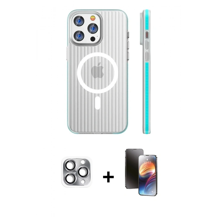 MARSİLYAN™- iPhone 16 Pro Max Kılıf Pusula Minimal Koleksiyonu - Siyah 3D Antistatik Mat Seramik Nano Ekran Koruyucu + Gri Pers Alüminyum Kamera Lens