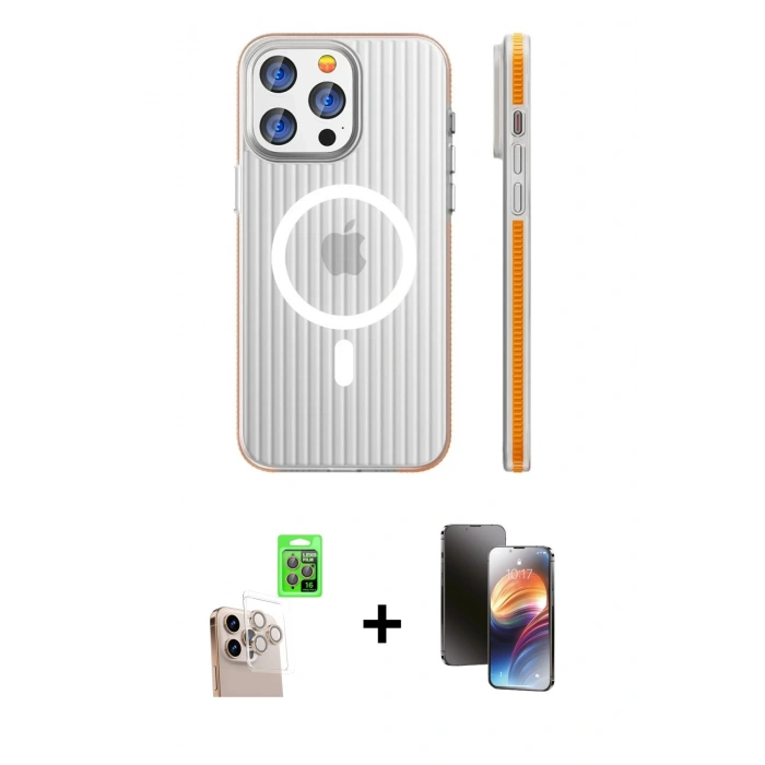 MARSİLYAN™- iPhone 16 Pro Max Kılıf Pusula Minimal Koleksiyonu - Siyah 3D Antistatik Mat Seramik Nano Ekran Koruyucu + Raze Metal Kamera Lens - NLGY