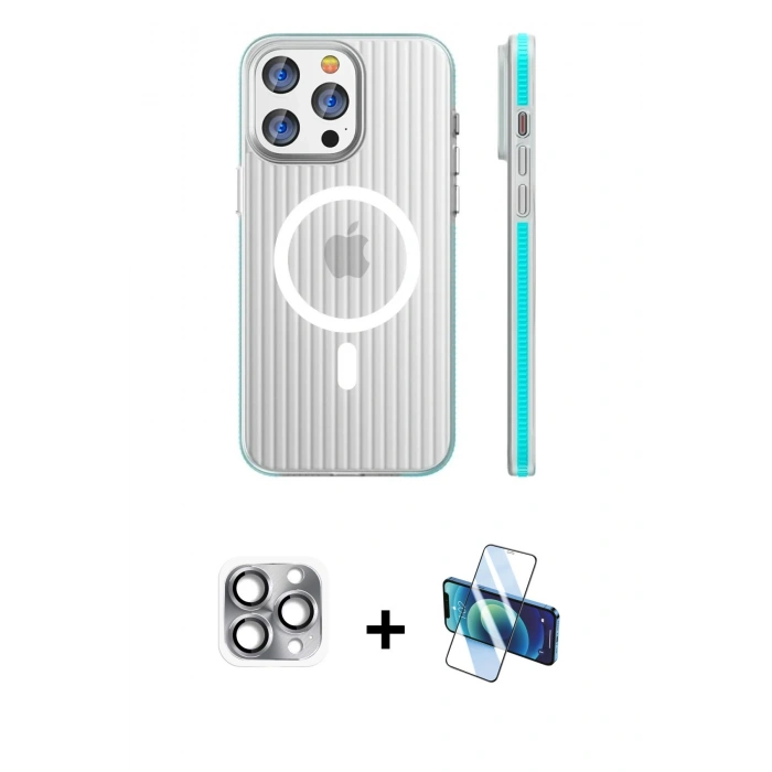 MARSİLYAN™- iPhone 16 Pro Max Kılıf Pusula Minimal Koleksiyonu - Siyah 3D Antistatik Seramik Nano Ekran Koruyucu + Pers Alüminyum Kamera Lens - GI