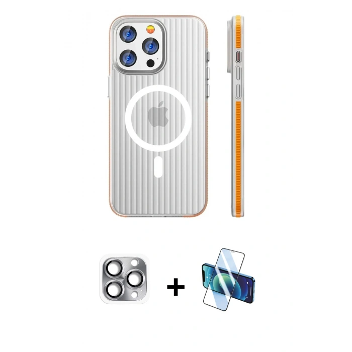 MARSİLYAN™- iPhone 16 Pro Max Kılıf Pusula Minimal Koleksiyonu - Siyah 3D Antistatik Seramik Nano Ekran Koruyucu + Pers Alüminyum Kamera Lens - GI