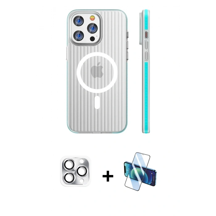 MARSİLYAN™- iPhone 16 Pro Max Kılıf Pusula Minimal Koleksiyonu - Siyah 3D Antistatik Seramik Nano Ekran Koruyucu + Pers Alüminyum Kamera Lens - GS