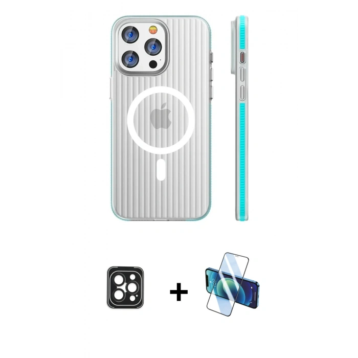 MARSİLYAN™- iPhone 16 Pro Max Kılıf Pusula Minimal Koleksiyonu - Siyah 3D Antistatik Seramik Nano Ekran Koruyucu + PVD Metal Kamera Lens - SH