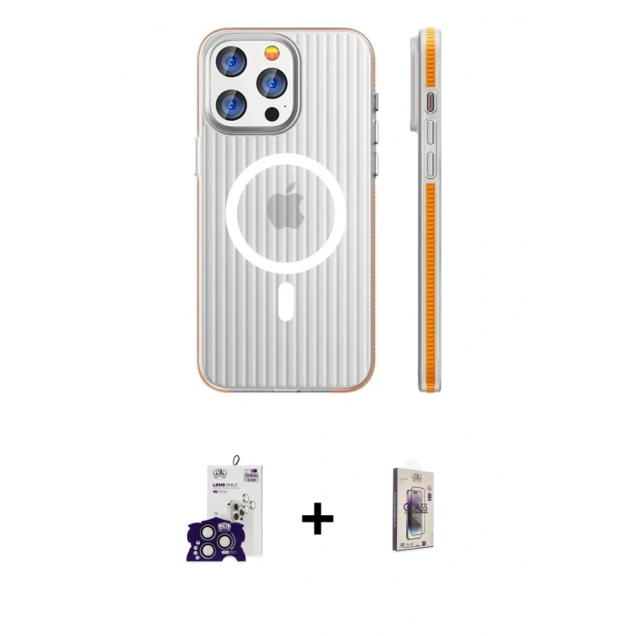 MARSİLYAN™- iPhone 16 Pro Max Kılıf Pusula Minimal Koleksiyonu - Siyah Bilvis 3D Cam Ekran Koruyucu + Bilvis Titan Kamera Lens - TMGI