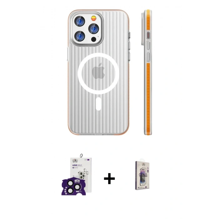 MARSİLYAN™- iPhone 16 Pro Max Kılıf Pusula Minimal Koleksiyonu - Siyah Bilvis 3D Cam Ekran Koruyucu + Bilvis Titan Kamera Lens - SH