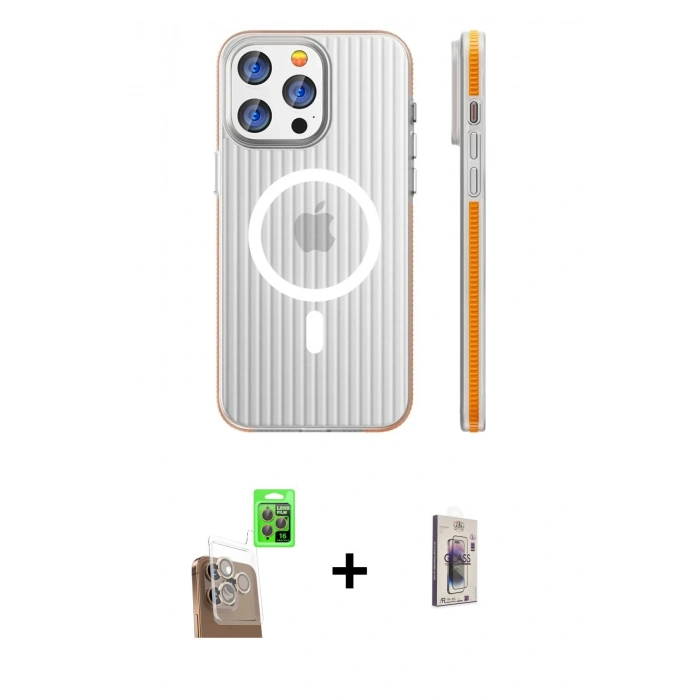 MARSİLYAN™- iPhone 16 Pro Max Kılıf Pusula Minimal Koleksiyonu - Siyah Bilvis 3D Cam Ekran Koruyucu + Raze Metal Kamera Lens - CLTM